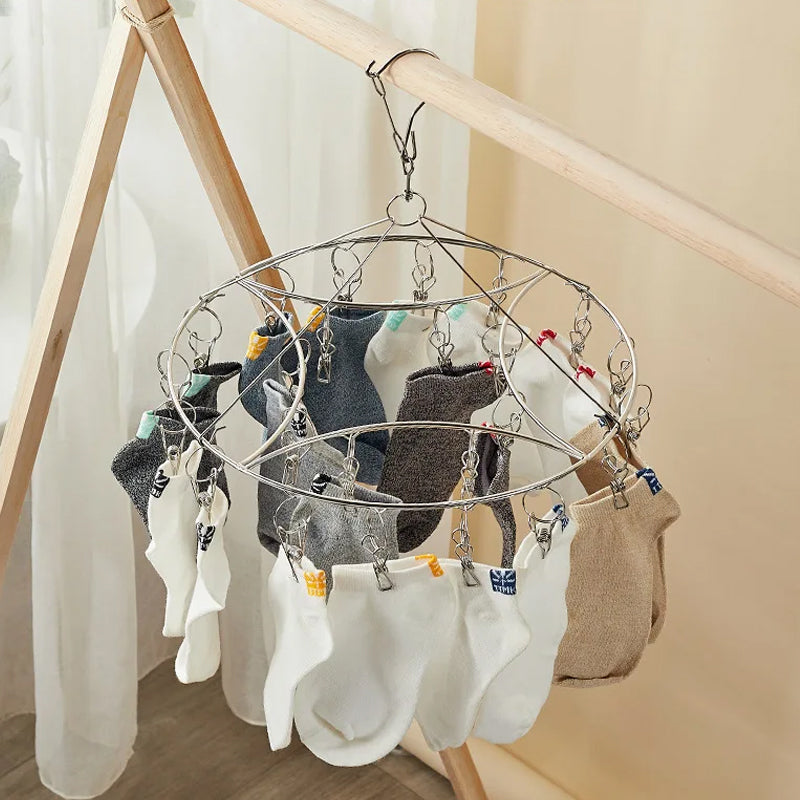 30 Pegs Thickened Stainless Steel Underwear Sock Hanger Laundry Airer Dryer Rack