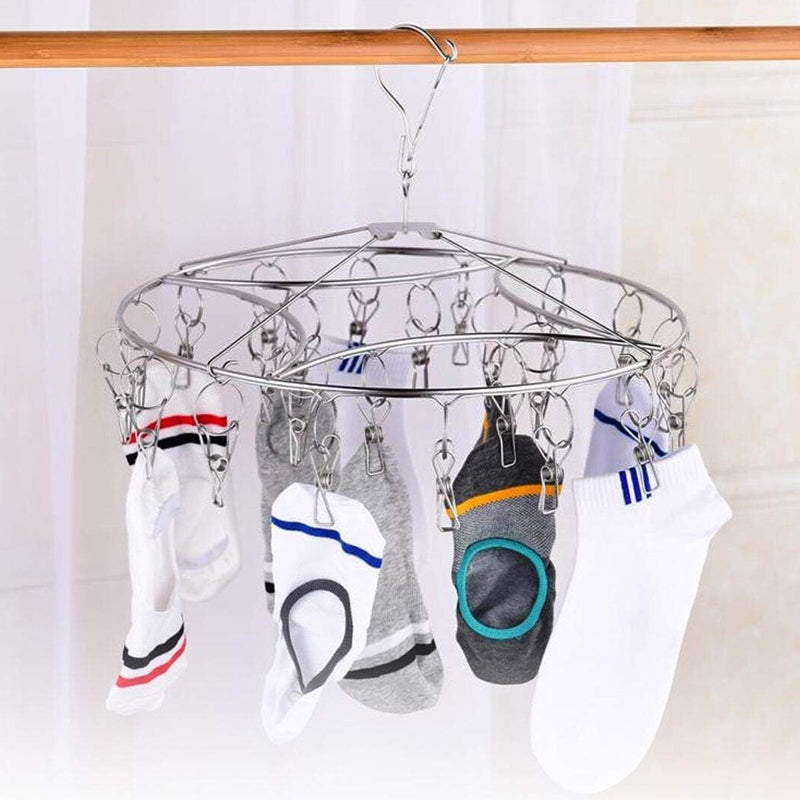 30 Pegs Thickened Stainless Steel Underwear Sock Hanger Laundry Airer Dryer Rack