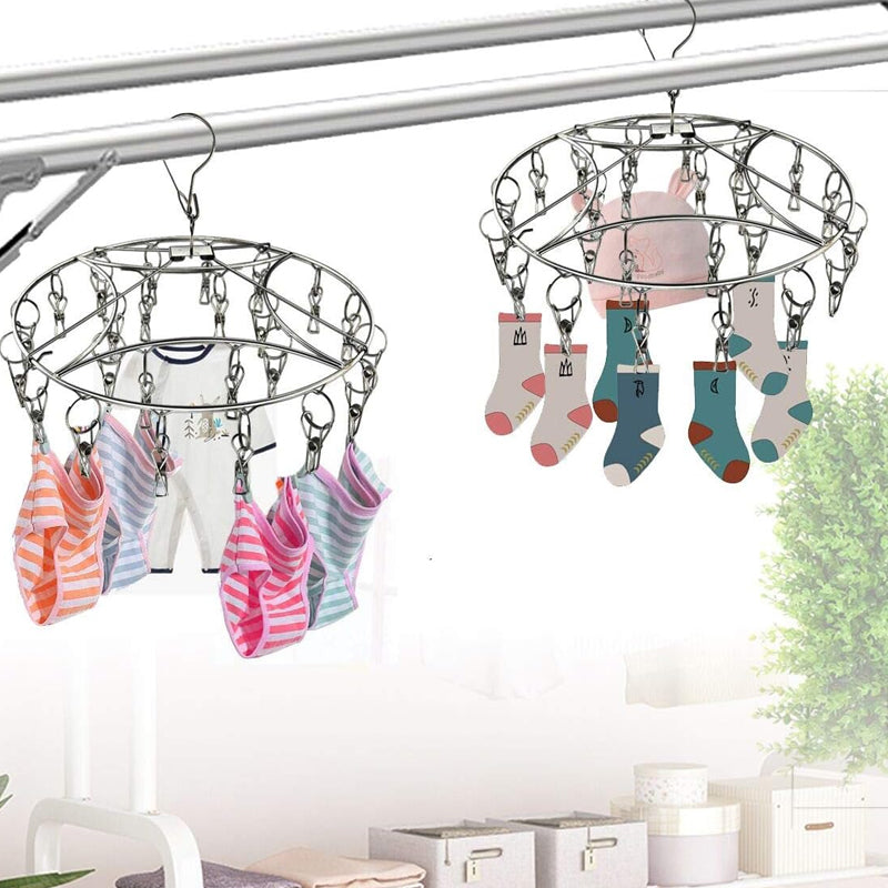 30 Pegs Thickened Stainless Steel Underwear Sock Hanger Laundry Airer Dryer Rack