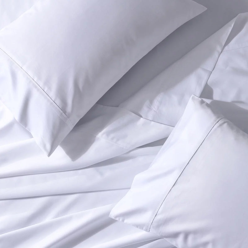 Hotel Quality Cottony Soft White Linen Fitted Flat Sheet and Pillowcases Set
