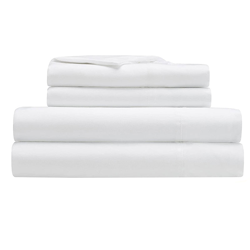 Hotel Quality Cottony Soft White Linen Fitted Flat Sheet and Pillowcases Set