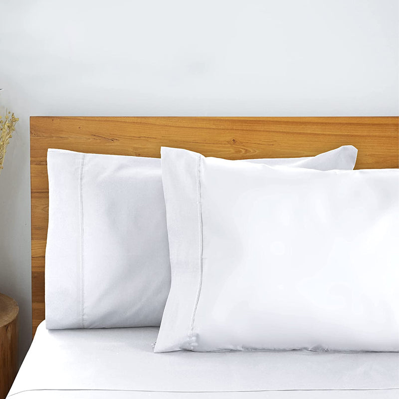 Hotel Quality Cottony Soft White Linen Fitted Flat Sheet and Pillowcases Set