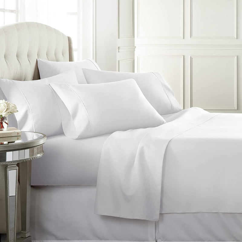 Hotel Quality Cottony Soft White Linen Fitted Flat Sheet and Pillowcases Set
