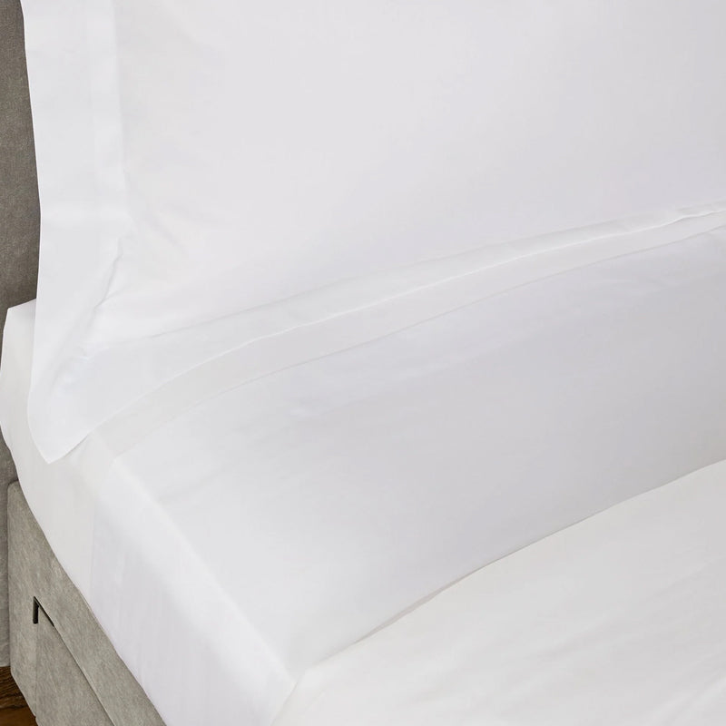 Hotel Quality Cottony Soft White Linen Fitted Flat Sheet and Pillowcases Set