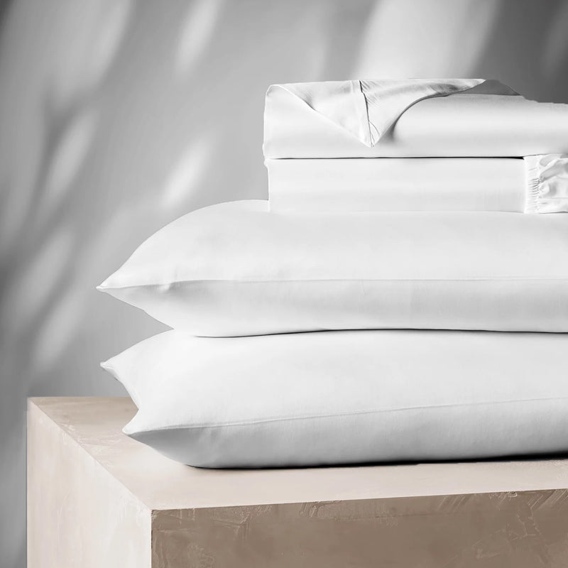 Hotel Quality Cottony Soft White Linen Fitted Flat Sheet and Pillowcases Set