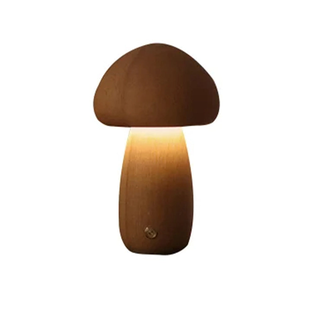 Wooden Mushroom LED Night Light for Bedroom - USB Rechargeable