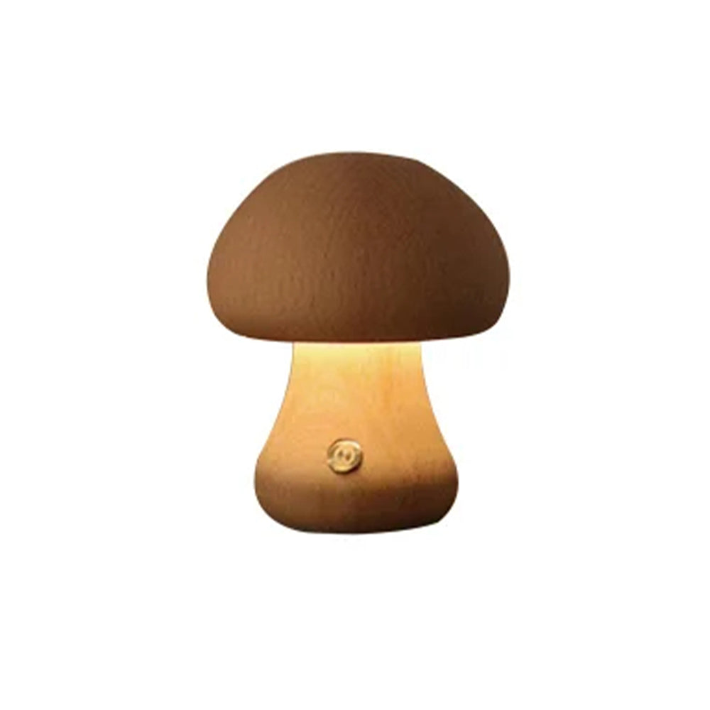 Wooden Mushroom LED Night Light for Bedroom - USB Rechargeable