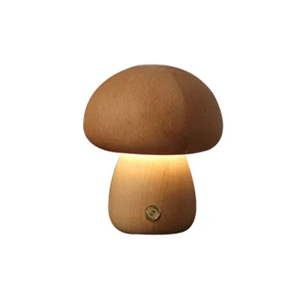 Wooden Mushroom LED Night Light for Bedroom - USB Rechargeable