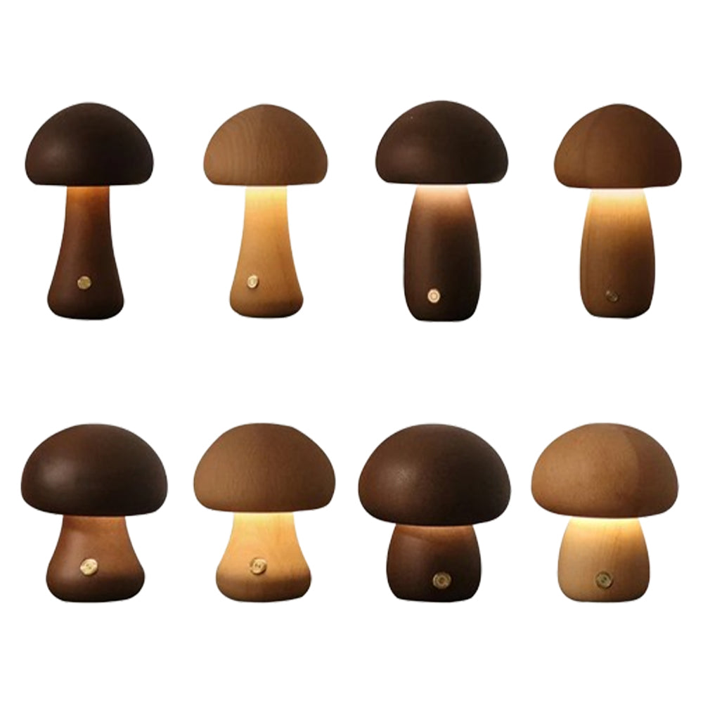 Wooden Mushroom LED Night Light for Bedroom - USB Rechargeable