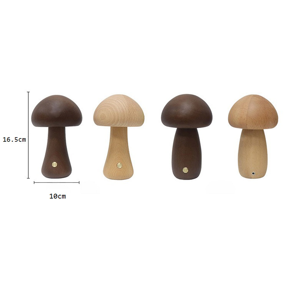 Wooden Mushroom LED Night Light for Bedroom - USB Rechargeable