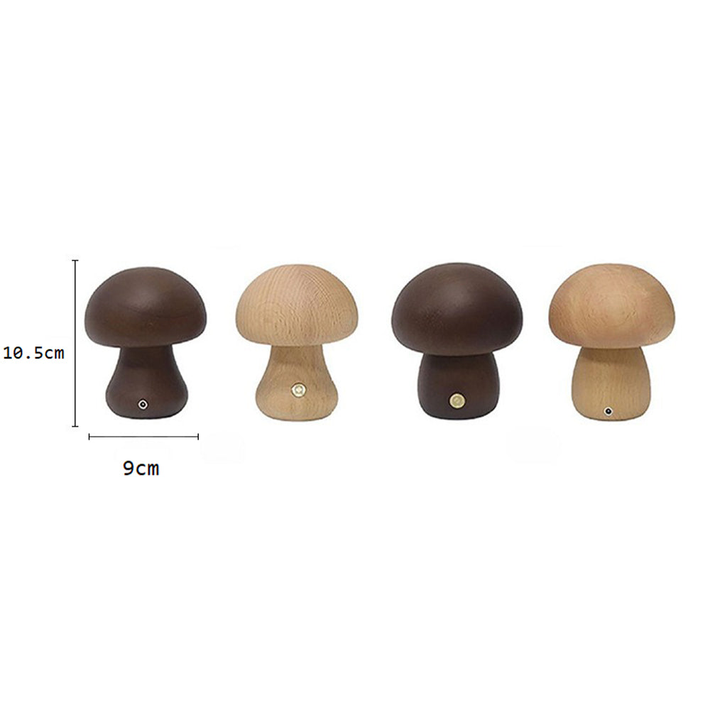 Wooden Mushroom LED Night Light for Bedroom - USB Rechargeable