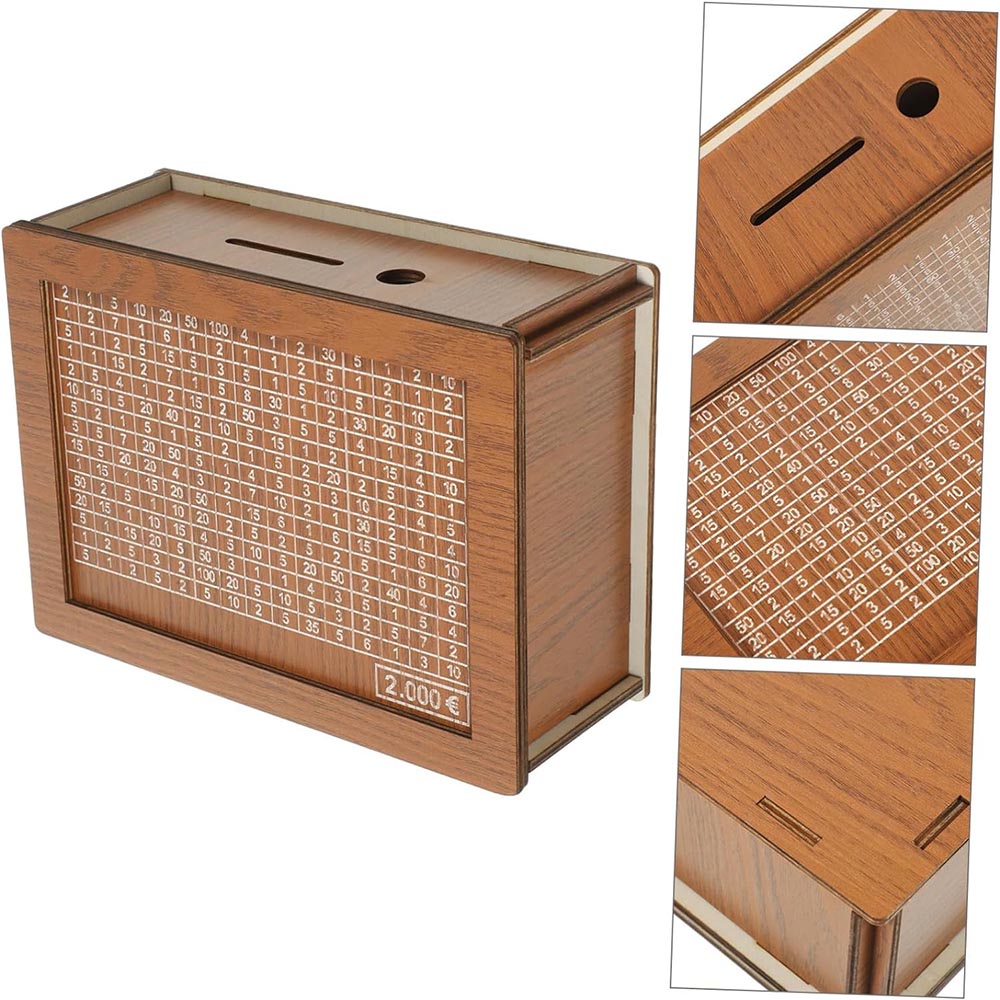 Large Capacity Wooden Piggy Bank Cash Box with Counter - Suitable for EURO