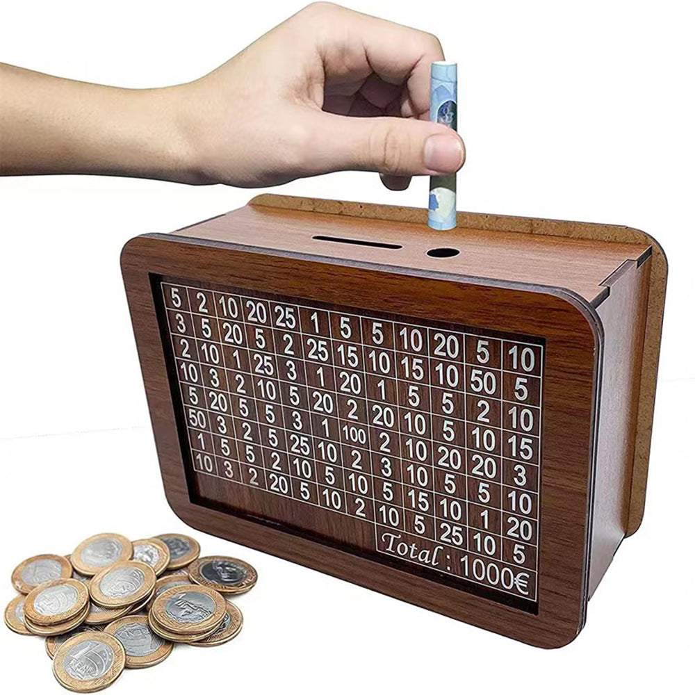 Large Capacity Wooden Piggy Bank Cash Box with Counter - Suitable for EURO