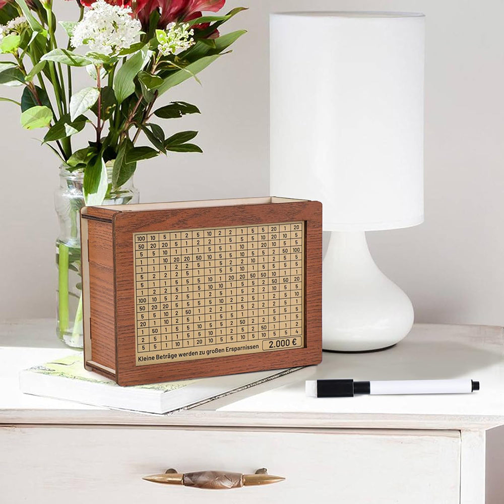 Large Capacity Wooden Piggy Bank Cash Box with Counter - Suitable for EURO