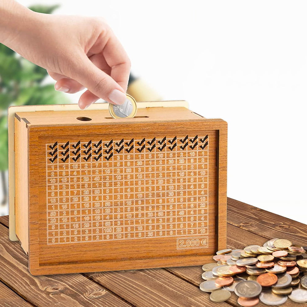 Large Capacity Wooden Piggy Bank Cash Box with Counter - Suitable for EURO