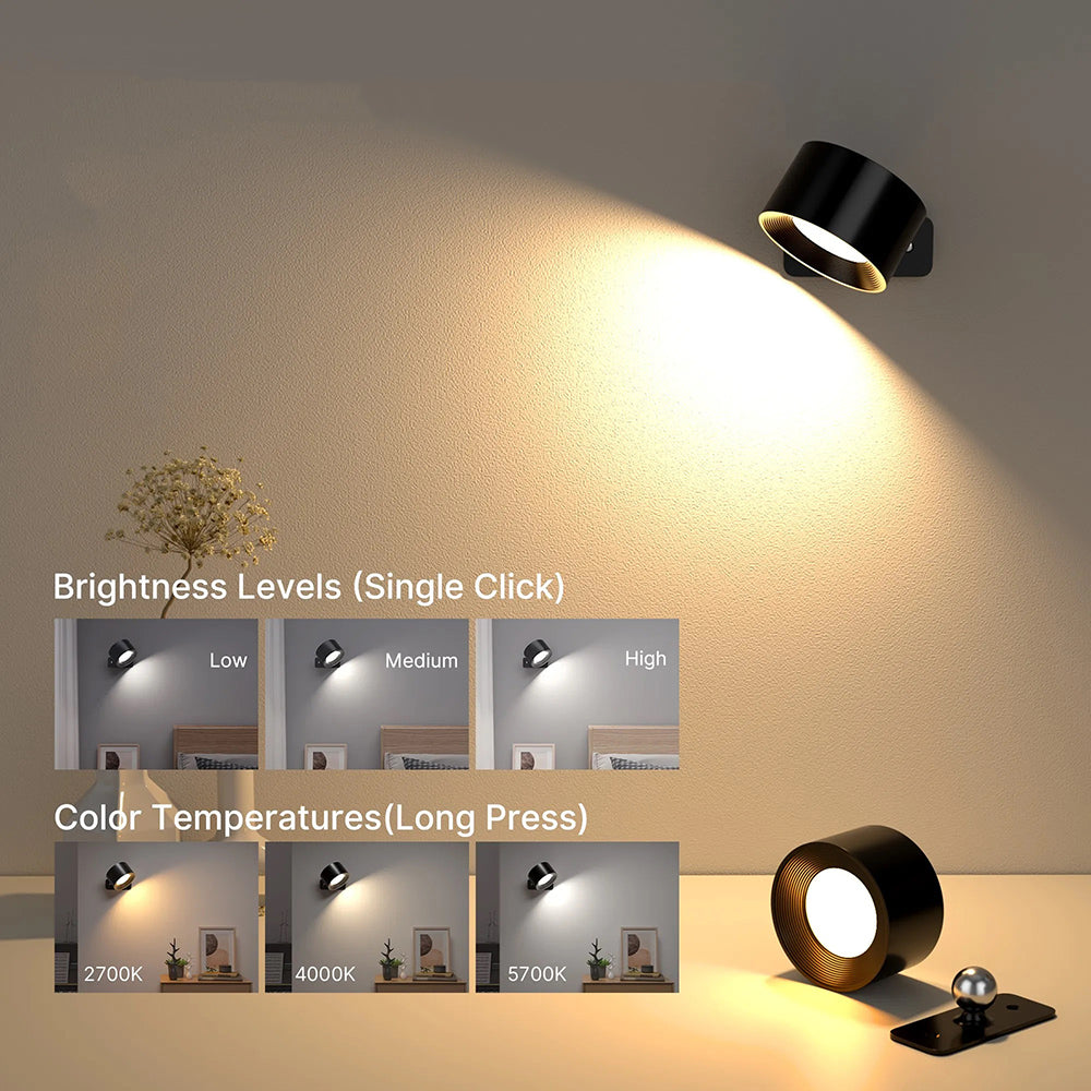 360° Rotatable Dimmable Touch Control Magnetic Ball Light LED Wall Sconce - USB Rechargeable