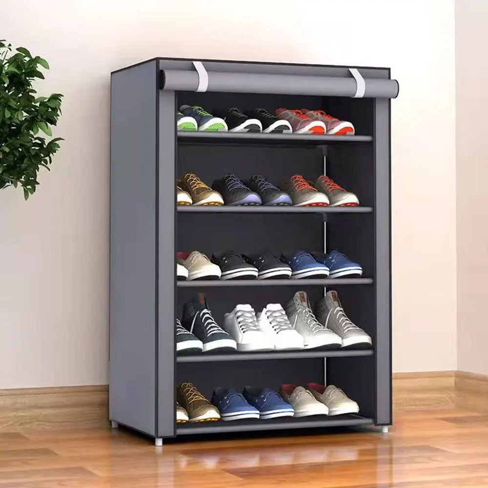 Nonwovens Fabric Dustproof Multilayer Shoes Cabinet Organizer in Black and Grey