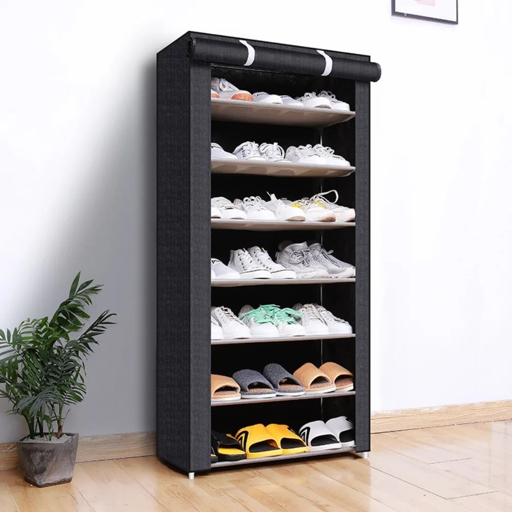 Nonwovens Fabric Dustproof Multilayer Shoes Cabinet Organizer in Black and Grey
