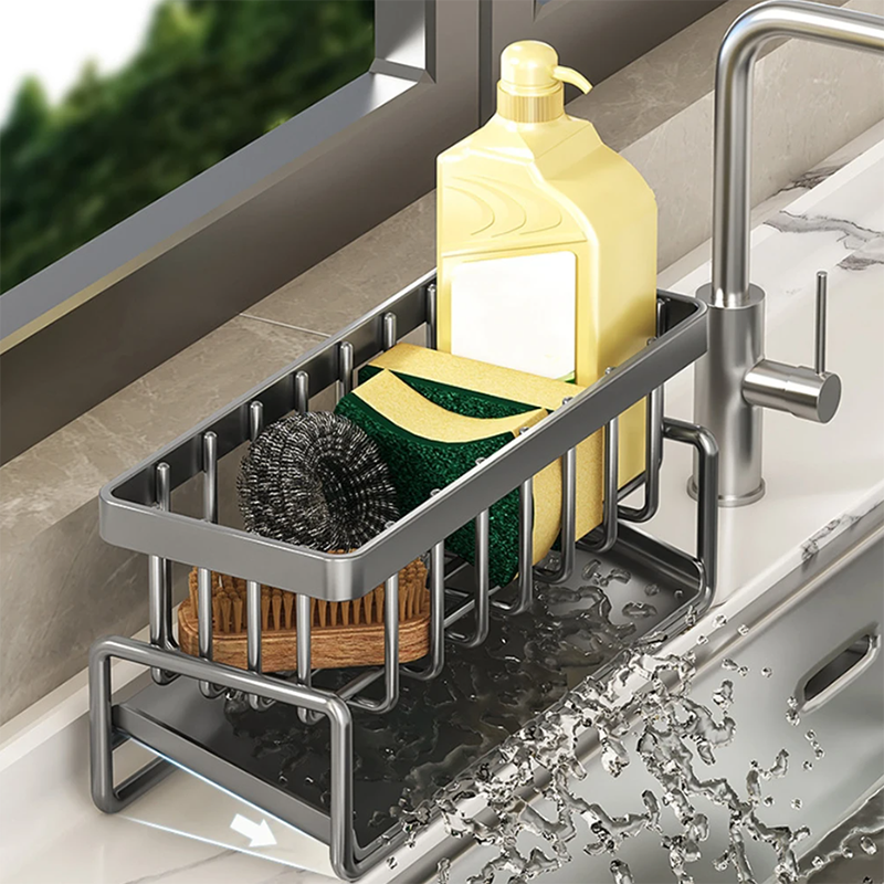 Multi-Functional Stainless Steel Sink Organizer with Drain Rack