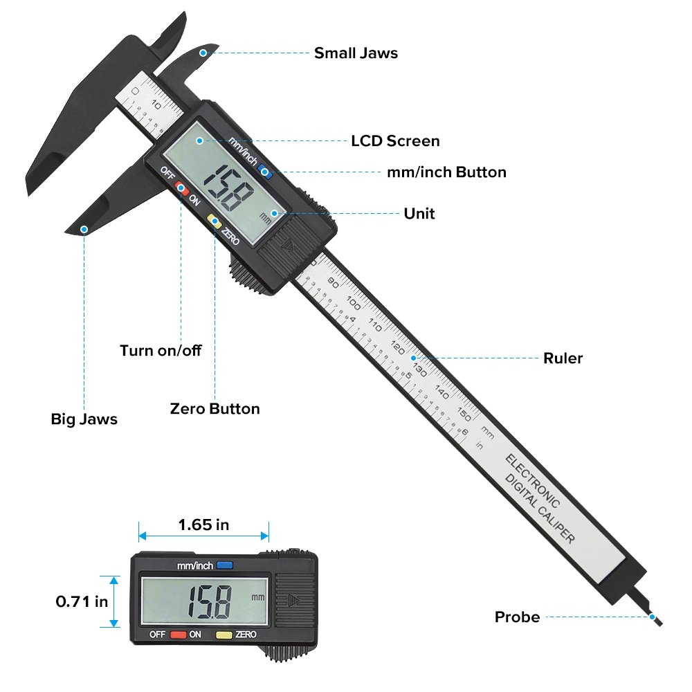 150mm/100mm Carbon Fiber Digital Caliper