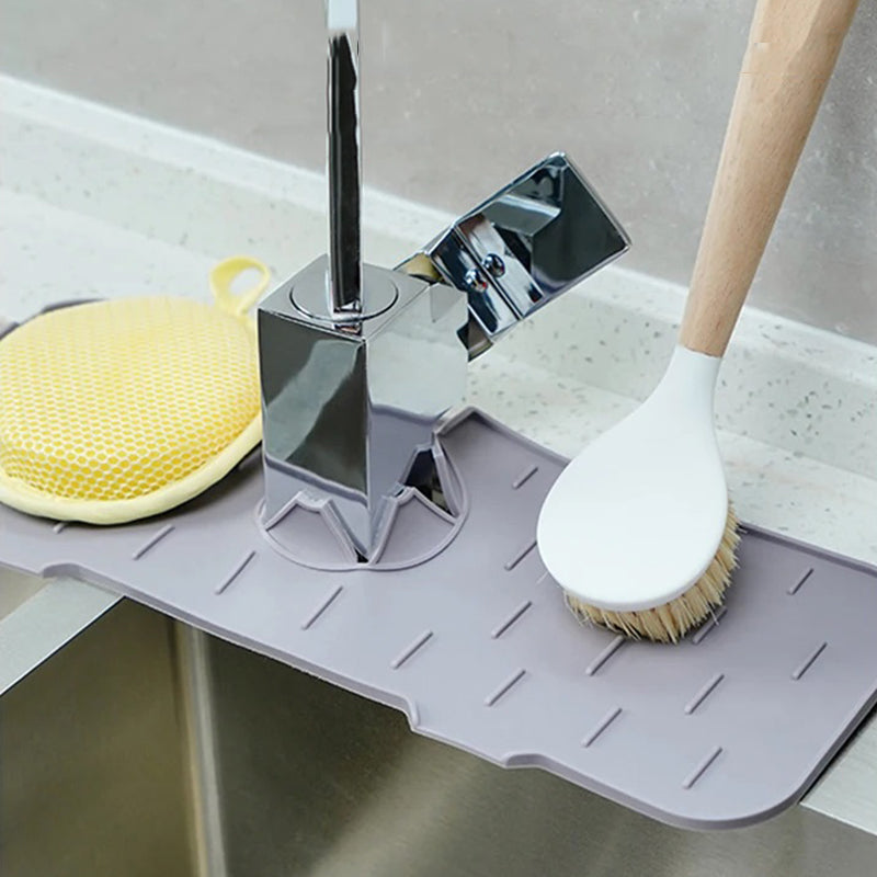 Silicone Faucet Handle Drip Catcher Tray Mat Dish Soap Sponge Holder