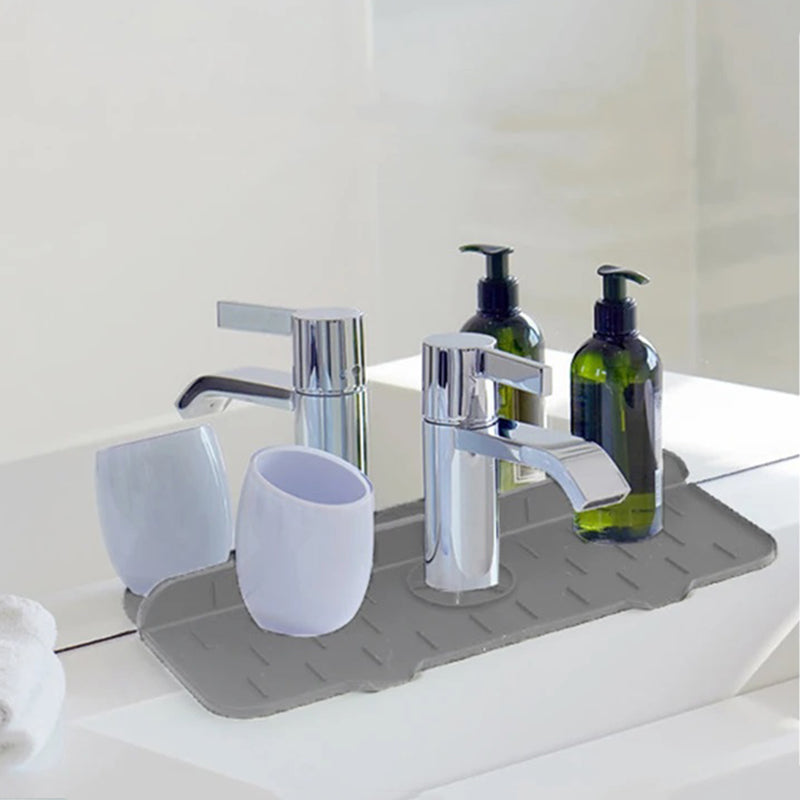 Silicone Faucet Handle Drip Catcher Tray Mat Dish Soap Sponge Holder