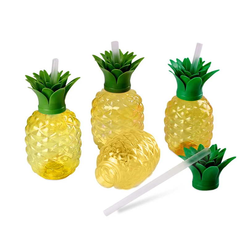 10pcs Plastic Strawberry Pineapple Drinking Cup with Straw