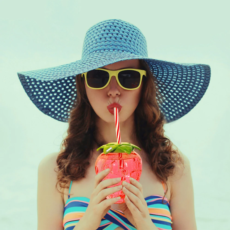 10pcs Plastic Strawberry Pineapple Drinking Cup with Straw