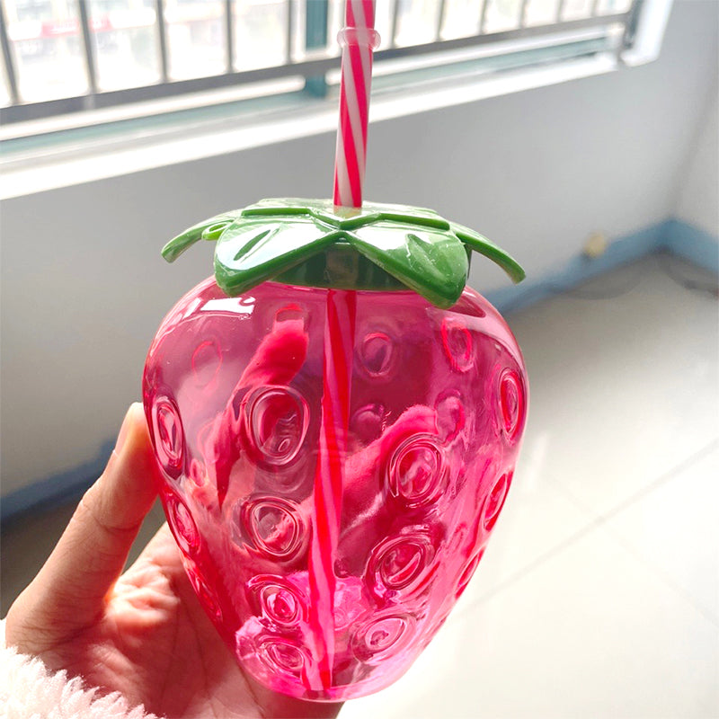 10pcs Plastic Strawberry Pineapple Drinking Cup with Straw