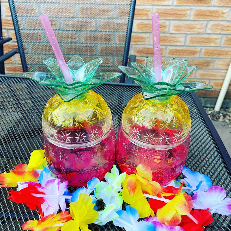 10pcs Plastic Strawberry Pineapple Drinking Cup with Straw