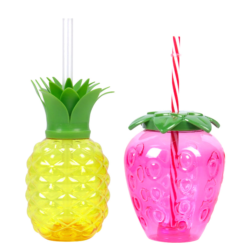 10pcs Plastic Strawberry Pineapple Drinking Cup with Straw