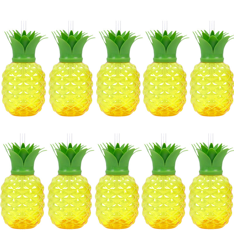 10pcs Plastic Strawberry Pineapple Drinking Cup with Straw