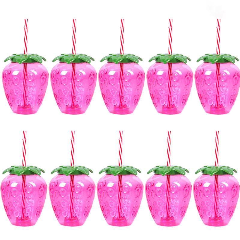 10pcs Plastic Strawberry Pineapple Drinking Cup with Straw