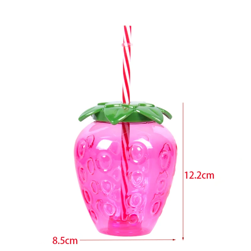 10pcs Plastic Strawberry Pineapple Drinking Cup with Straw