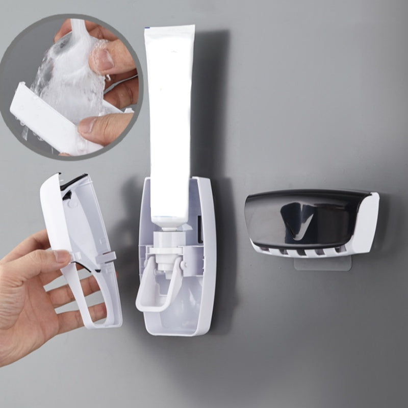 Wall Mounted Toothbrush Storage Rack with Toothpaste Squeezer
