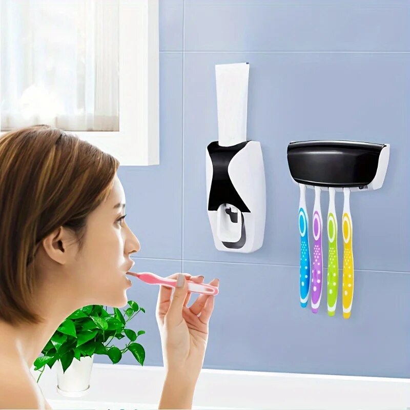 Wall Mounted Toothbrush Storage Rack with Toothpaste Squeezer