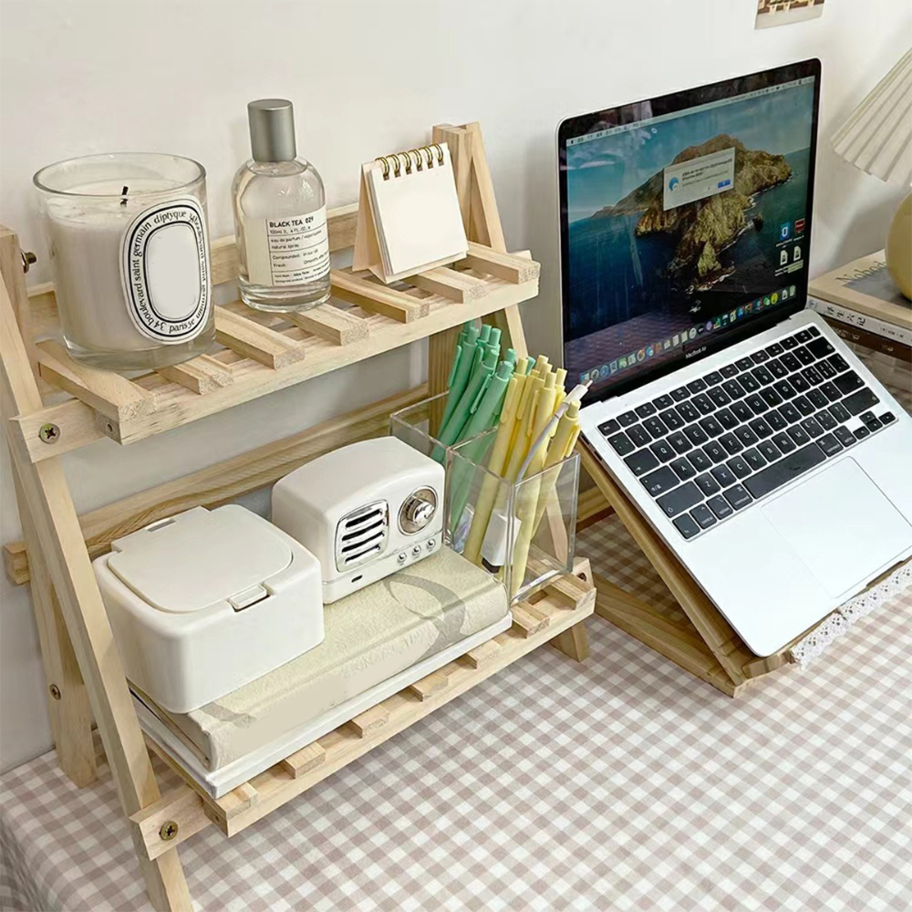 2-Tier Wooden Desktop Storage Shelf