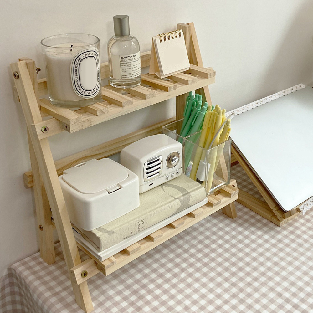 2-Tier Wooden Desktop Storage Shelf