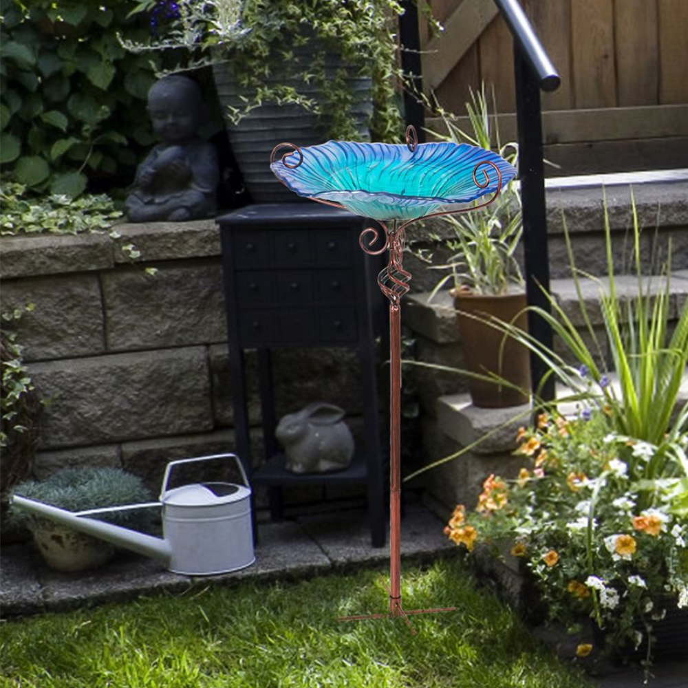 30'' Height Flower Glass Bird Bath Garden Outdoor Bird Feeder with Metal Stake