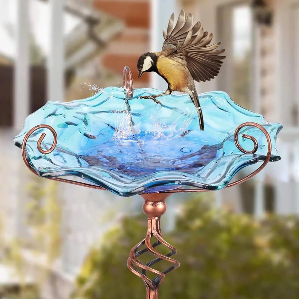 30'' Height Flower Glass Bird Bath Garden Outdoor Bird Feeder with Metal Stake
