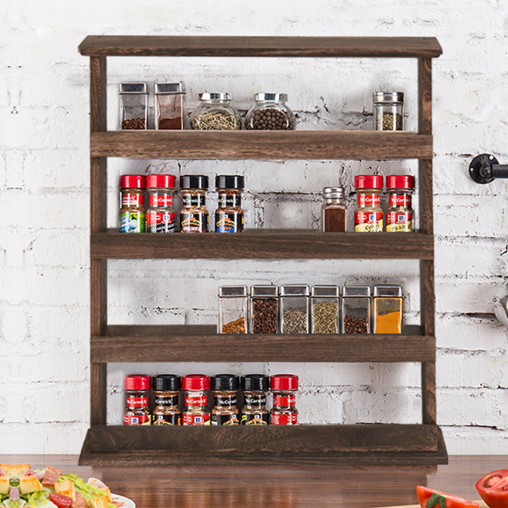 Wall Mount Wooden Spice Rack Holder