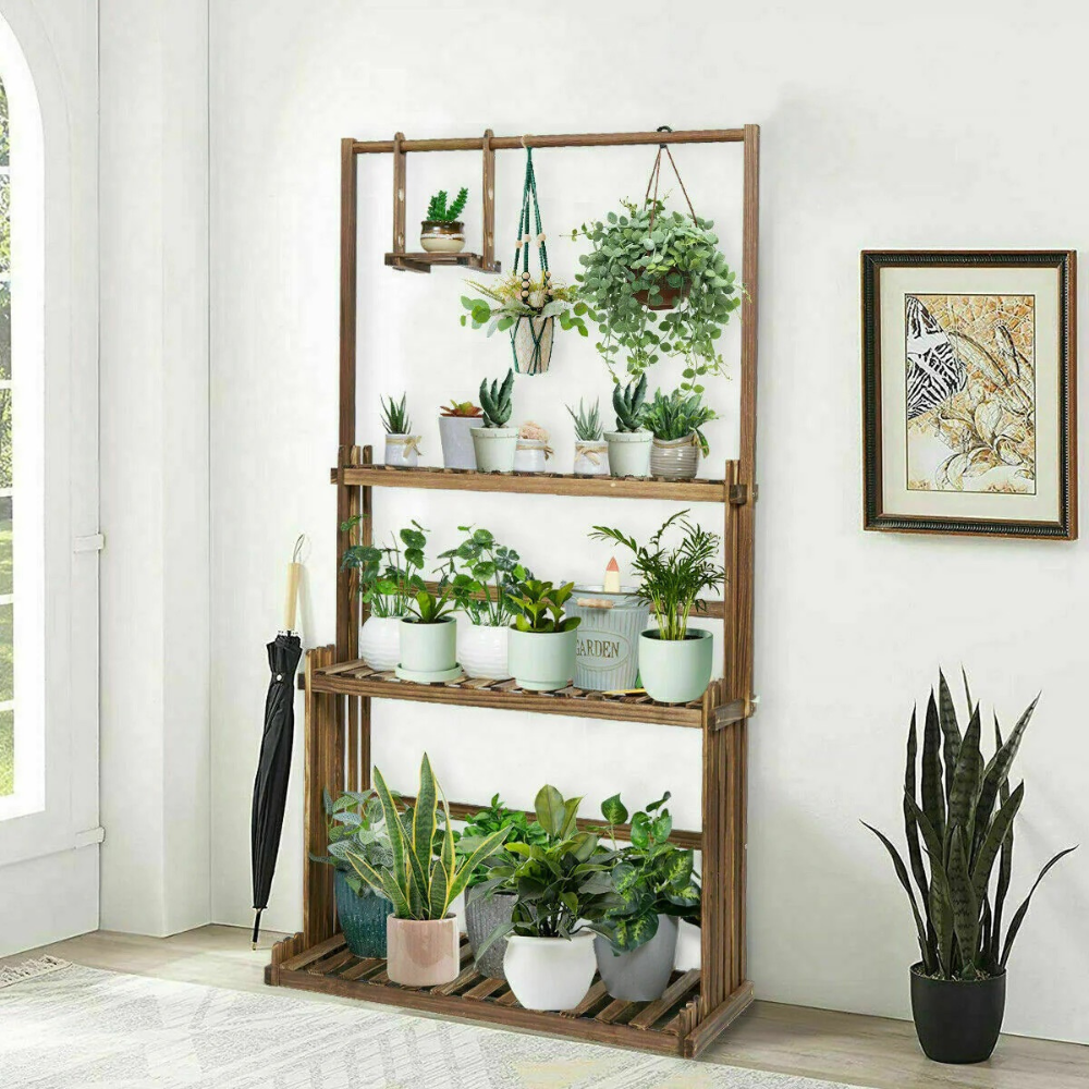 3-Tier Hanging Wood Plant Stand Flower Pot Organizer Rack