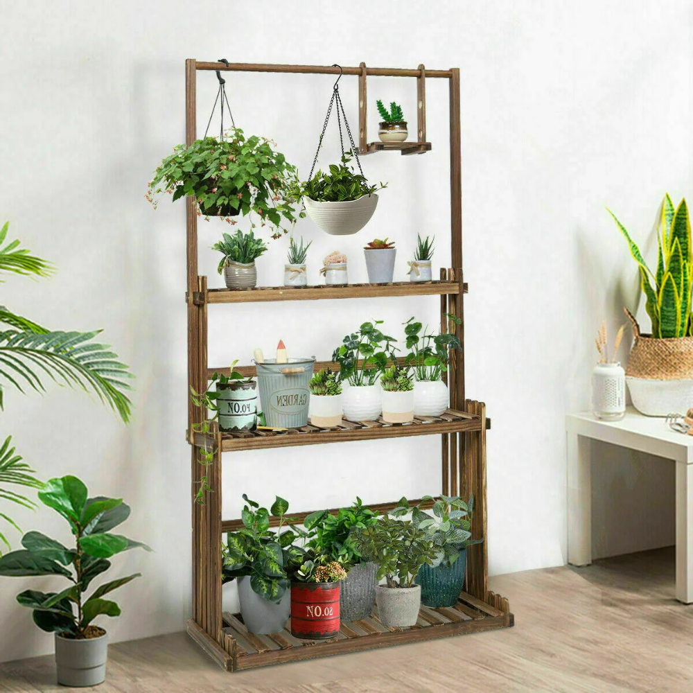 3-Tier Hanging Wood Plant Stand Flower Pot Organizer Rack