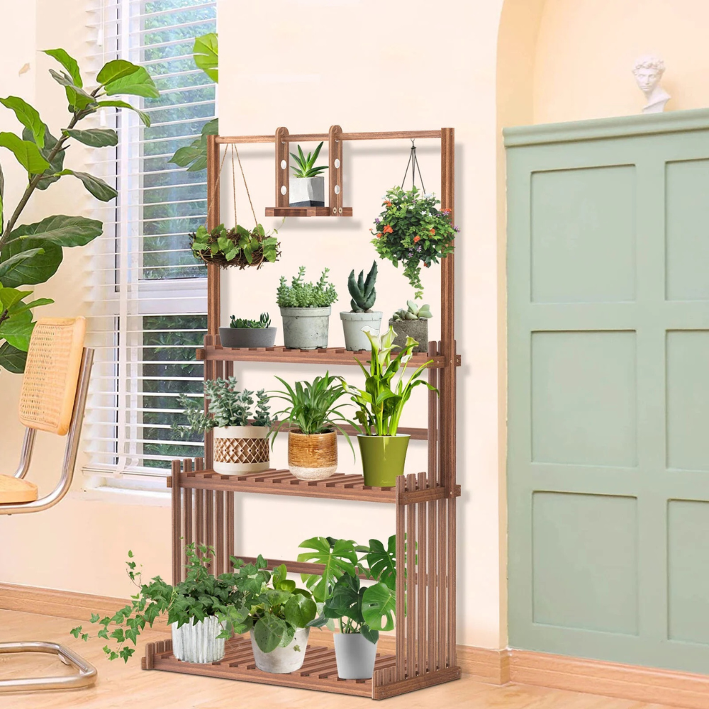 3-Tier Hanging Wood Plant Stand Flower Pot Organizer Rack