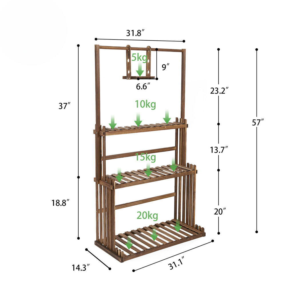 3-Tier Hanging Wood Plant Stand Flower Pot Organizer Rack