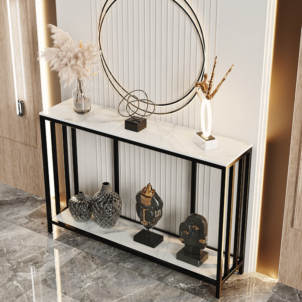 47.2” Console Table Sintered Stone Entryway Table with Metal Base