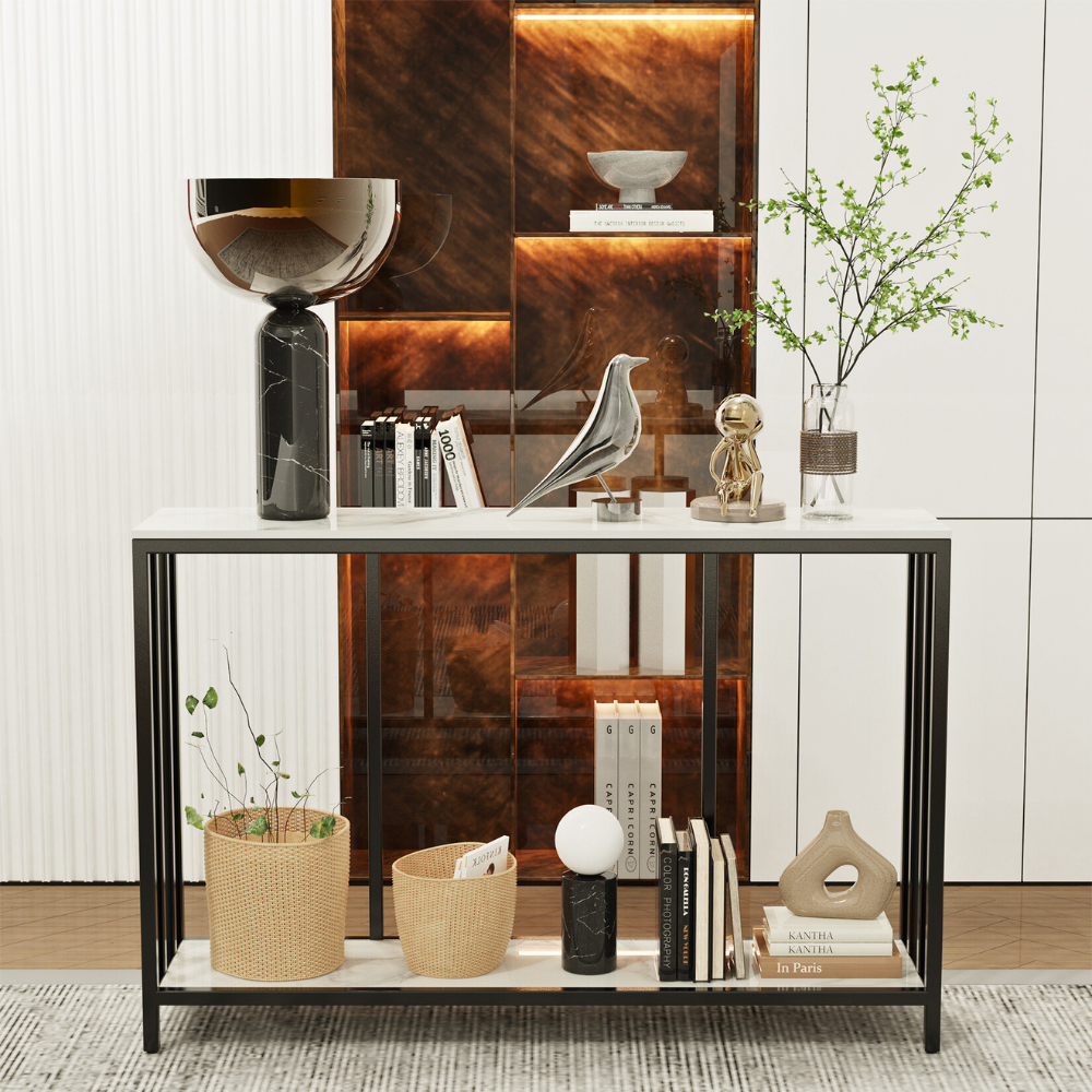 47.2” Console Table Sintered Stone Entryway Table with Metal Base