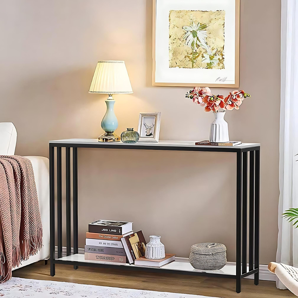 47.2” Console Table Sintered Stone Entryway Table with Metal Base