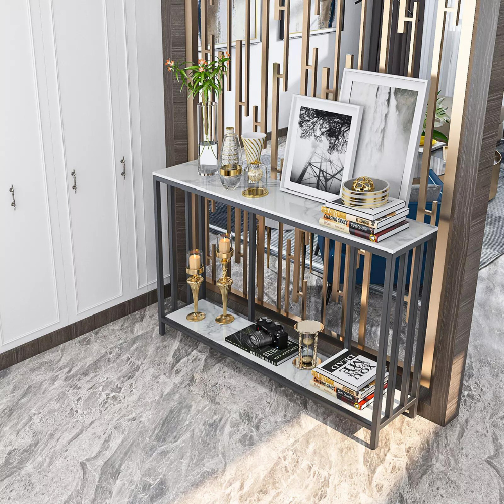 47.2” Console Table Sintered Stone Entryway Table with Metal Base