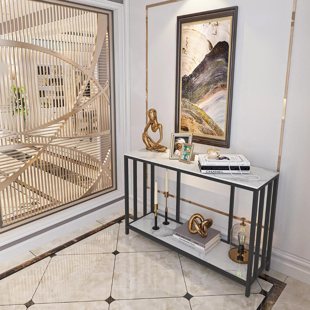 47.2” Console Table Sintered Stone Entryway Table with Metal Base